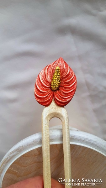 Wood carved flamingo flower pattern hairpin, hair ornament