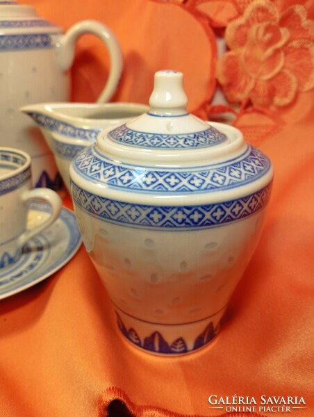 Rizs szemes kínai porcelán, 6 személyes kávés készlet