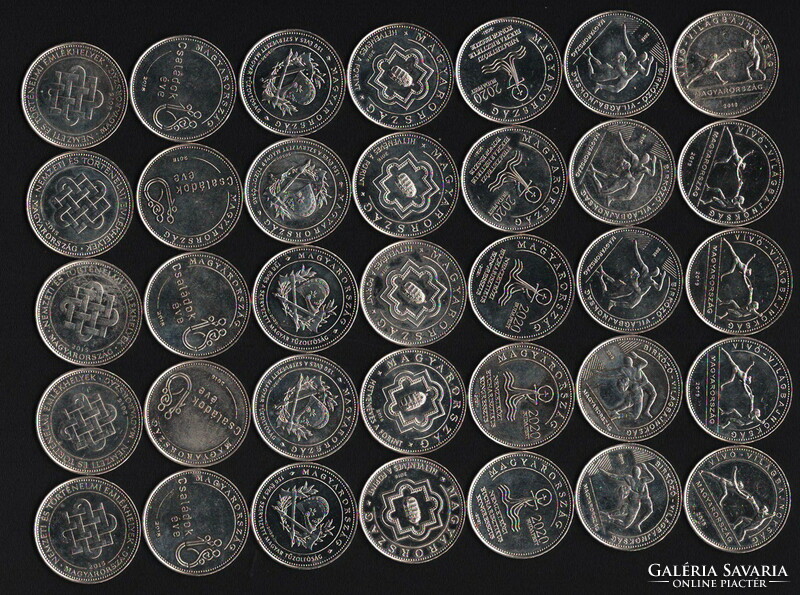 35 jubilee HUF 50 circulation coins. - 7 X 5 per variety. 2.