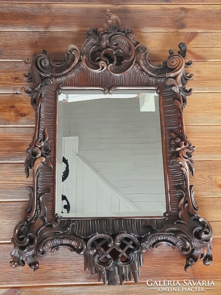 Faragott fa fali tükör, 100 x 66 cm