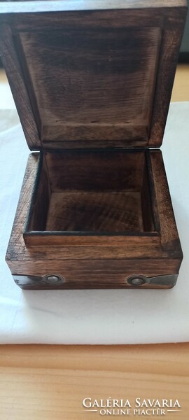 Indian carved wooden box with metal insert