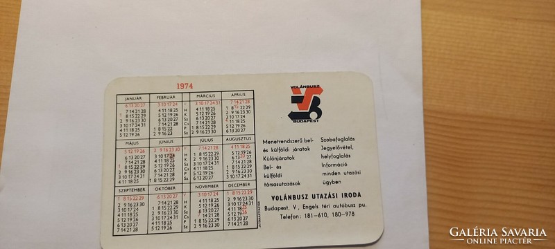 Volánbüz card calendar 1974