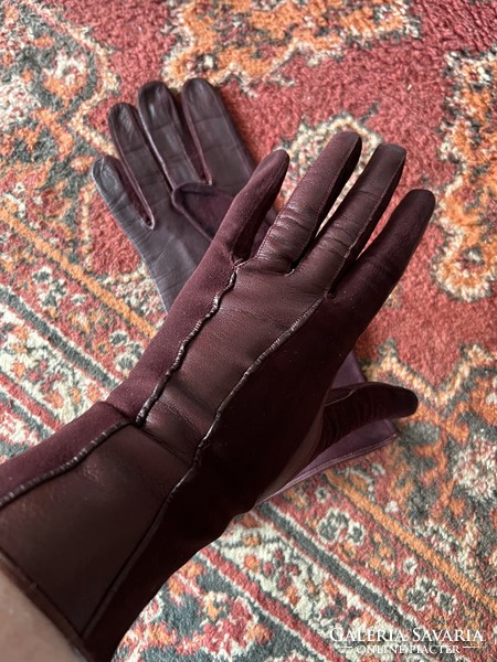 Vintage burgundy genuine leather women's gloves
