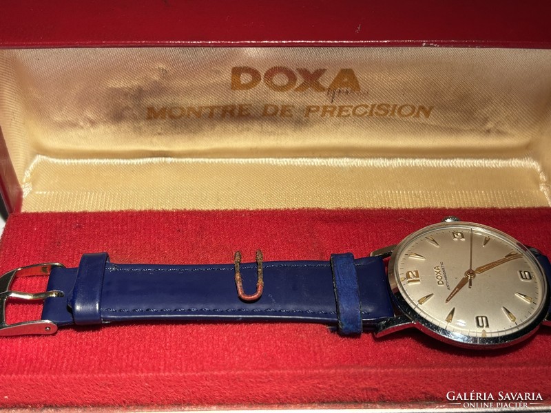 Very nice 1962 serviced doxa with blue leather strap! Precision set by machine! Hourly guarantee!