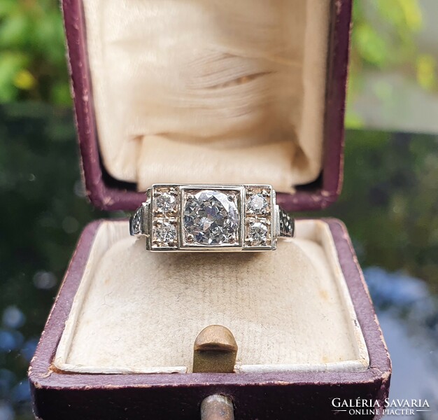 Pompás Art Deco Fehérarany Gyémánt Gyűrű cca.: 0.75 Cts
