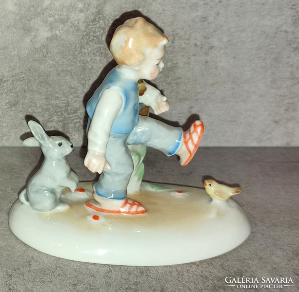 German porcelain Easter bunny with a boy