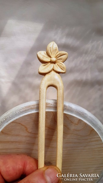 Carved wooden, natural maple wood hairpin with narcissus flower pattern, hair ornament
