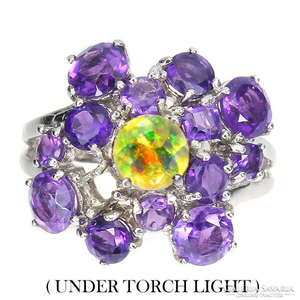 925 Silver ring with real opal and amethyst gemstones