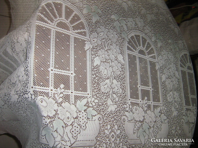 Beautiful vintage flower and window motif in pastel color stained glass curtains