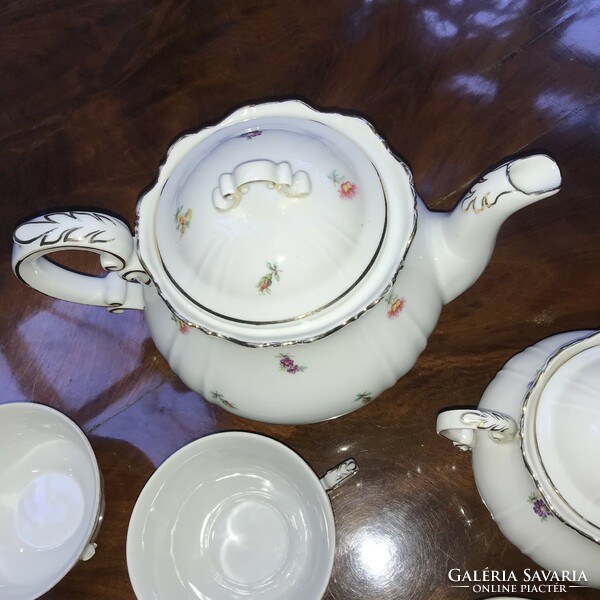 Zsolnay baroque tea set with small pattern green seal+ 3 cookies 3+ 1 cup in one