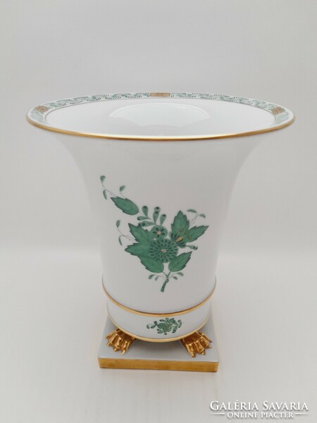 Herend green apponyi pattern nailed, lion-footed caspo, vase, 17.6 cm