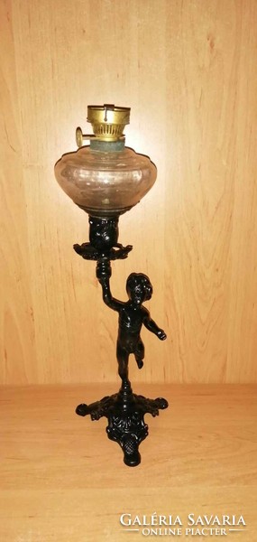 Antik putto figurás nagyon szép petróleumlámpa - 34 cm