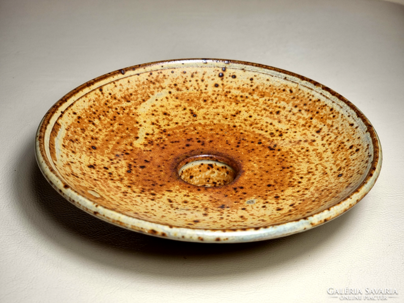 *Wilhelm&elly kuch marked ceramic dot golden brown glazed candle holder.