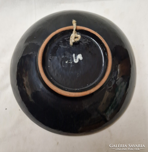 Jelzett iparművészeti mázas kerámia tányér vagy falidísz hibátlan állapotban