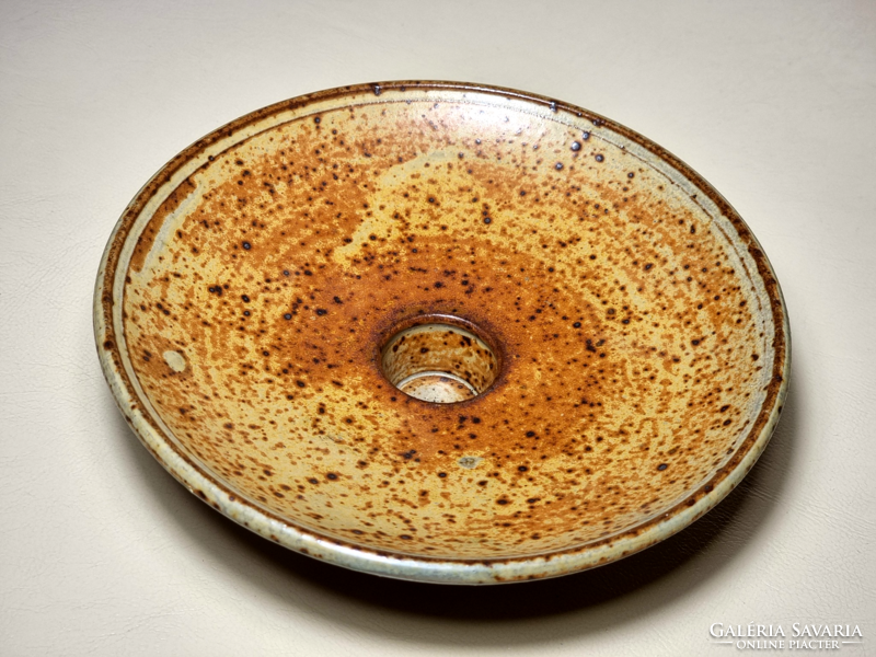 *Wilhelm&elly kuch marked ceramic dot golden brown glazed candle holder.