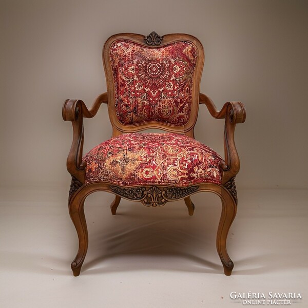 Antique style armchair with Persian pattern hardwood frame