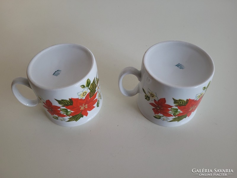 Retro Zsolnay porcelán bögre 2 db mikulásvirág mintás régi teás csésze