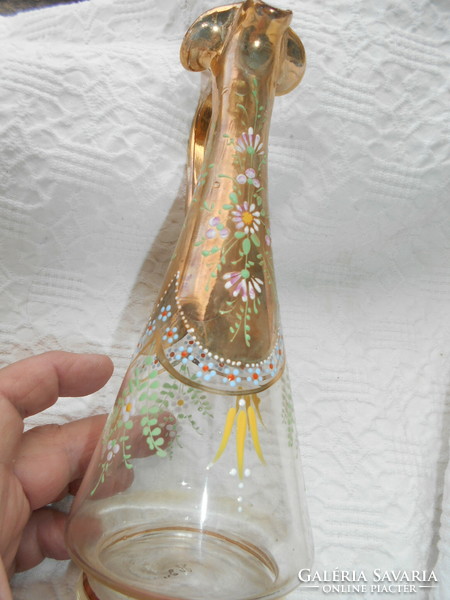 Antique numbered enamel painted broken glass carafe - 1800s