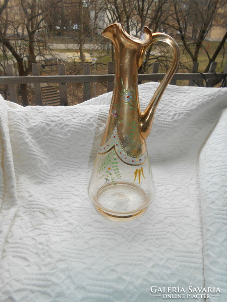 Antique numbered enamel painted broken glass carafe - 1800s