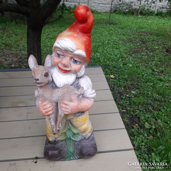 Garden gnome 30 cm tall retro rubber figure. Garden ornament.