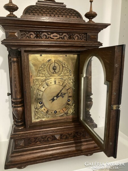 Huge antique w&h carved oak mantel clock