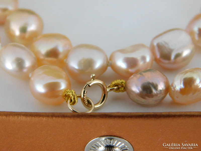 14 K gold baroque multicolored pearl necklace