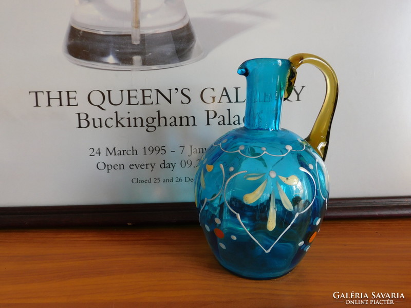 Antique blown, painted glass jug
