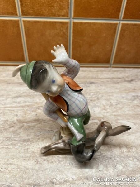 Herend porcelain fairy tale figure hunter boy with rabbit