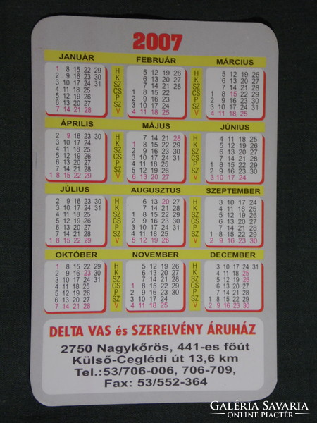 Kártyanaptár, Delta vas és szerelvény üzlet, Nagykőrös, 2007, (6)