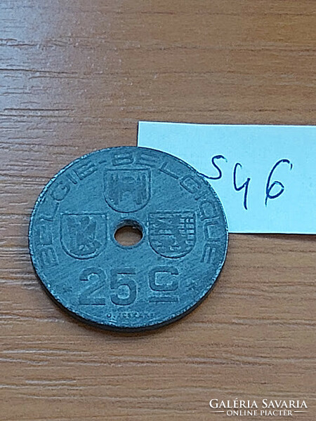 Belgium belgie - belgique 25 centimes 1945 ww ii. Zinc, iii. King Leopold s46