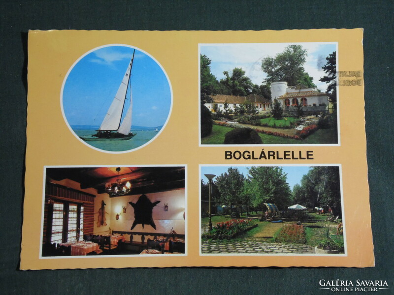 Postcard, pumpkin figure, mosaic details, inn interior detail, beach, resort, park, sailing ship