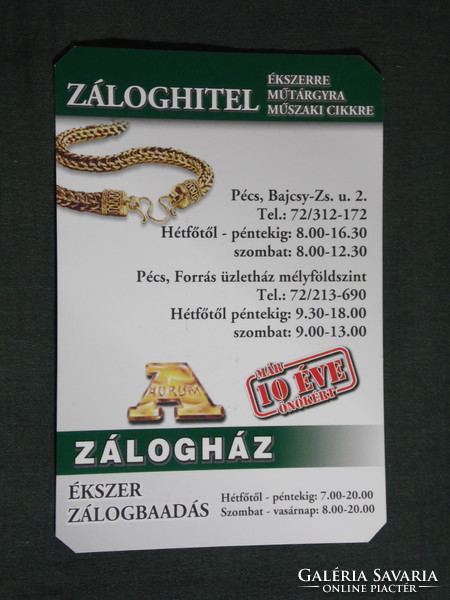 Kártyanaptár, Aurum zálogházak és ékszerüzletek, Pécs, 2007, (6)