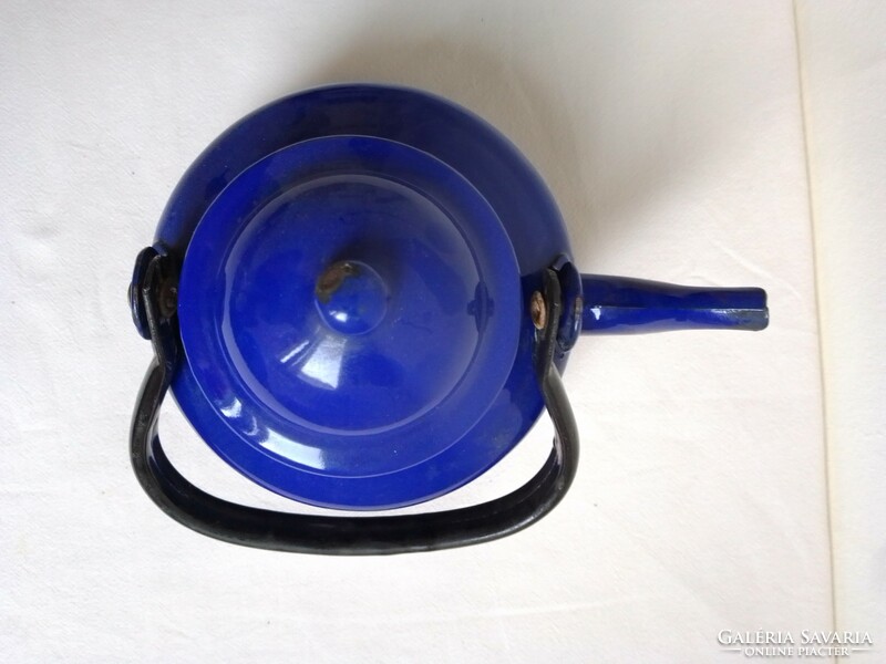 Old beautiful cobalt king blue enamel metal teapot pourer decoration nostalgia village kitchen tool