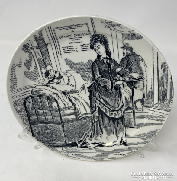 Antik Creil et Montereau fajansz "talking plates" beszélő tányérok, dísztányok 5db  RZ
