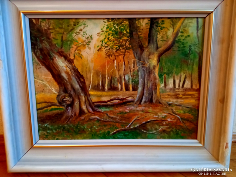 Oil painting in the forest