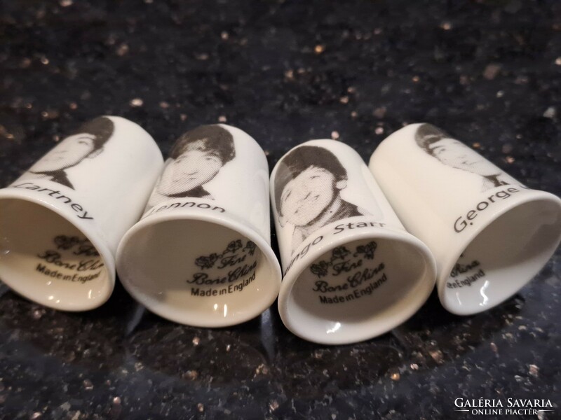 English porcelain thimble with the beatles decor tiny pop history musical relic collector's condition
