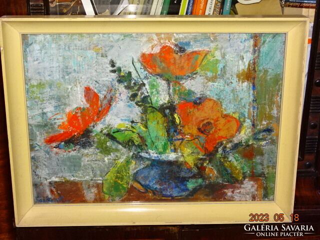 Simon Sarkantyú (1921-1989): still life with poppies was a gallery owner
