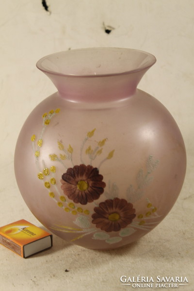 Antique hand-painted purple glass vase 886