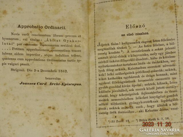 ÁHITAT GYAKORLATAI IMÁK ÉNEKEK (KÖNYVE ) 1862