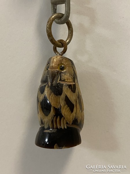 Bagoly-gyűjteményből Régi fa kézzel faragott bagolyfigurás kulcstartó 9 cm