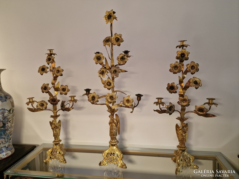 Set of 3 old candelabers