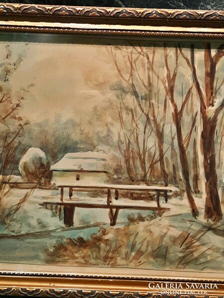 Akvarell: "Kunyhó télen" Hibátlan keretben