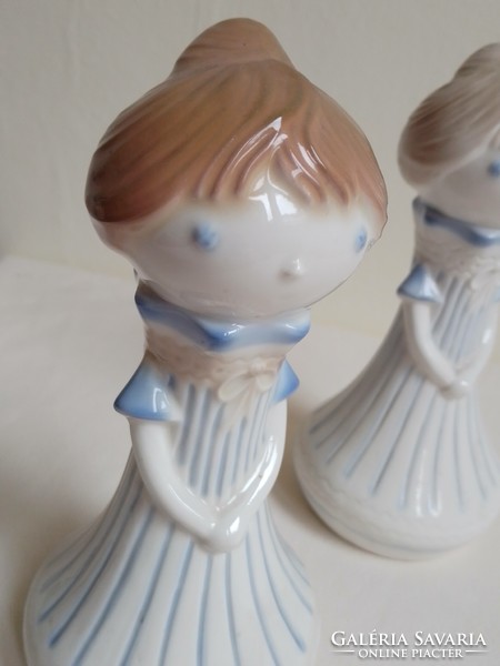 Two lovely charming aquincum porcelain girls miss autumn tailor antónia aquazur painting marked rare!