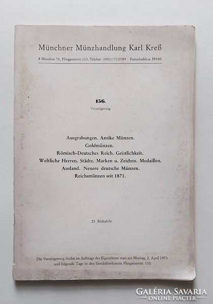 Németország - München 1973, német nyelvű numizmatikai aukciós katalógus