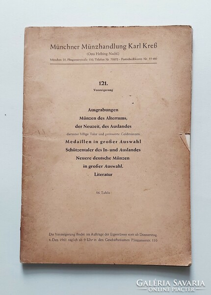 Németország - München 1961, német nyelvű numizmatikai aukciós katalógus