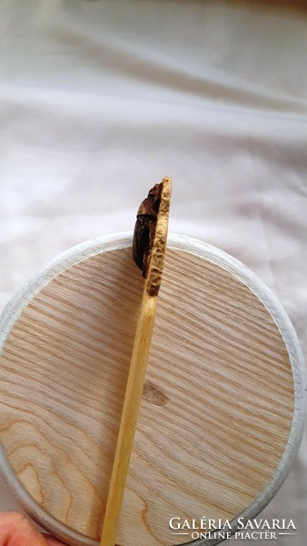Scarab pattern hairpin, hair ornament carved from ash wood