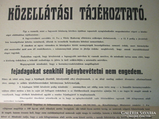 Közellátási tájékoztató 1945