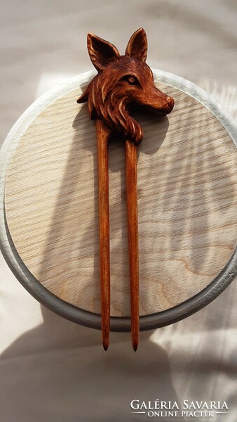 Fox pattern hairpin, hair ornament carved from maple wood