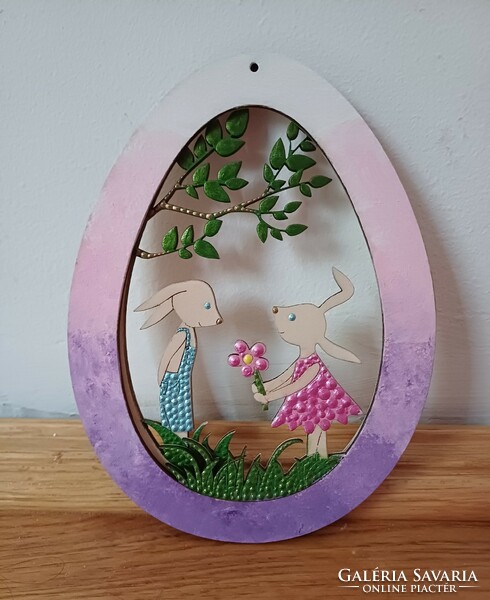 New! Purple bunny in the egg, hand painted, 15x11cm