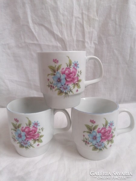 3 Pcs retro lowland porcelain mugs with flowers